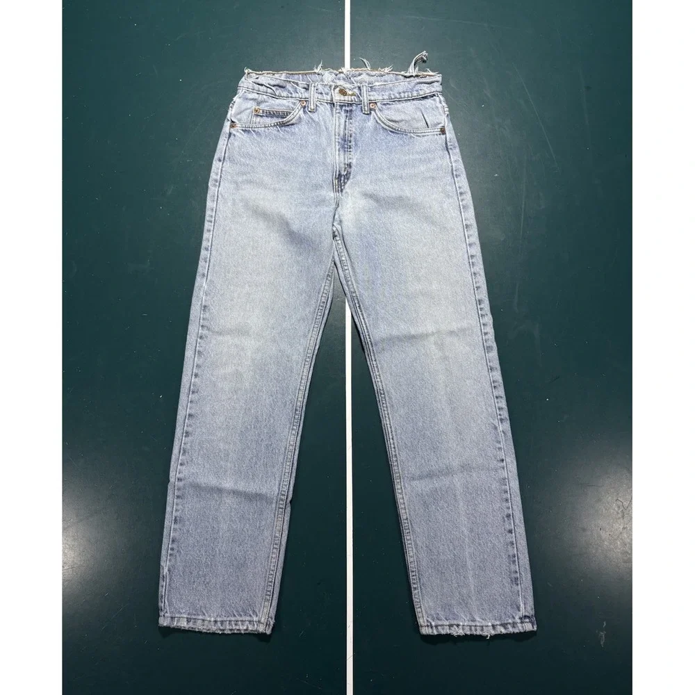 Vtg Levis 505 Orange Tab Jeans 30x29 Straight Leg Light Wash Distressed USA 90s